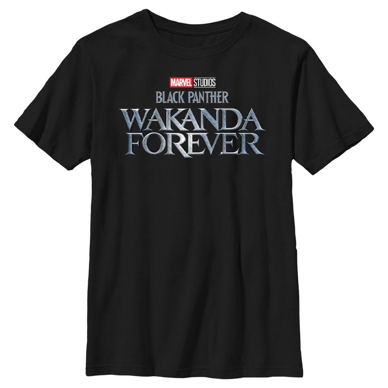 Boy's Black Panther: Wakanda Forever Metallic Movie Logo T-Shirt, 1 of 6