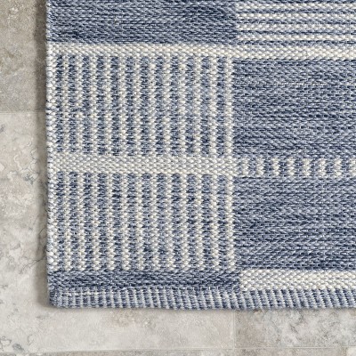 Blue and White Striped Synthetic Indoor/Outdoor Rug, 5' x 8'