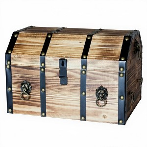 Vintiquewise Wooden Treasure Chest Trunk Vintage-Style Storage Box with Leather Straps, Brass Rivets, Lion Head Ornaments & Latch Closure - 1 of 4