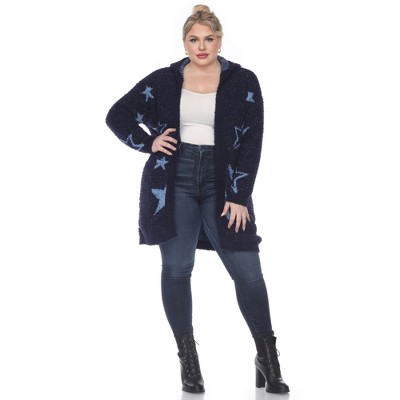 Plus Hooded Open Front High Pile Fleece Coat - White Mark