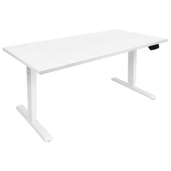 Mount-It! Dual Motor Electric White Sit-Stand Desk with White Extra-Wide Tabletop