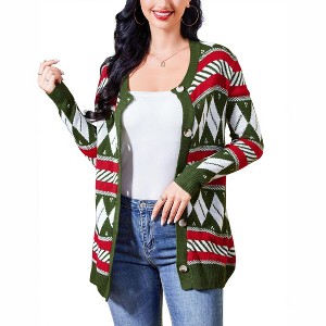 Coolmee Ugly Christmas Cardigan for Women Open Front Button Sweater Long Sleeves Casual Knitted Outfits - 1 of 4