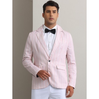 INSPIRE CHIC Men's One Button Slim Fit Contrasting Color Striped Blazers Pink Small — фото 2