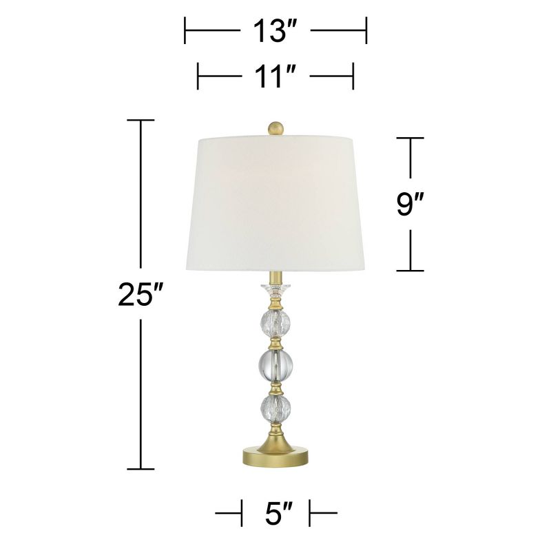 360 Lighting Solange 25" High Modern Glam Luxury Table Lamps Set of 2 Gold Finish Stacked Crystal White Shade Living Room Bedroom Bedside Nightstand, 4 of 8