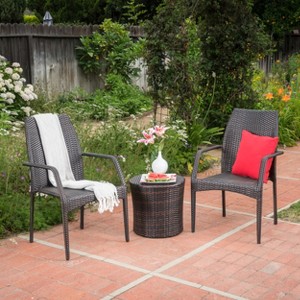 GDFStudio Blanca Outdoor Wicker 3 Piece Stacking Chair Chat Set, Multibrown - 1 of 4