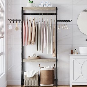 74'' Over Washer Dryer Storage Shelf - 2-Tier Heavy Duty Laundry Organizer with Hooks, Adjustable Height Shelf for Bathroom & Utility Room - 1 of 4