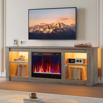 Bestier 63" Fireplace TV Stand for TVs up to 70”, Media Console with Cabinets & Shelves, LED Entertainment Center with Remote Control Fireplace Heater