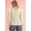 I AM A FASHION JUNKY Beige Corduroy Round Neck Ruffled Flounce Sleeve Blouse - 2 of 4