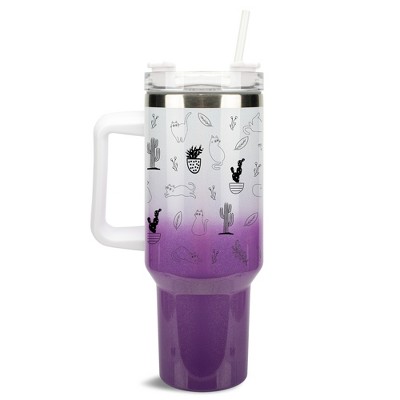Elanze Designs Cactus Plant Desert Kitty Cat Lover 40 oz. Stainless Steel, Large Water Bottle Coffee Mug, Spill & Leak Resistant, Thermal Travel