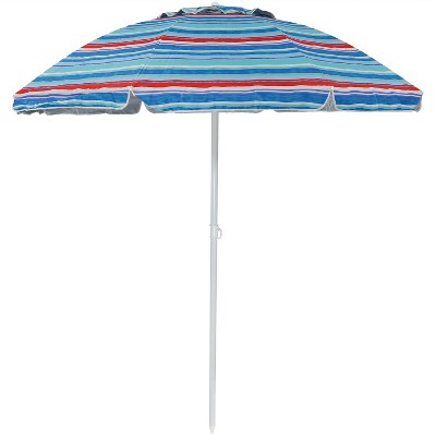 Sunnydaze Outdoor Vented Beach Umbrella with Tilt Function and UV Protection - 6' - Blue and Red Pacific Stripe