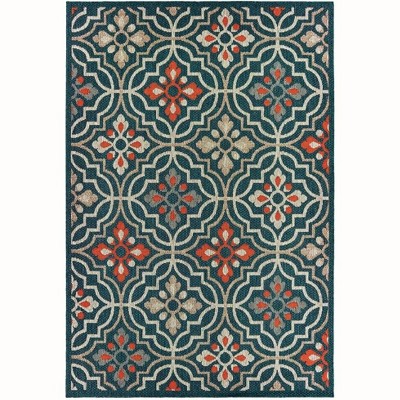 Oriental Weavers Latitude 709B3 Teal/ Orange Indoor/Outdoor Area Rug - 5'3" x 7'3"
