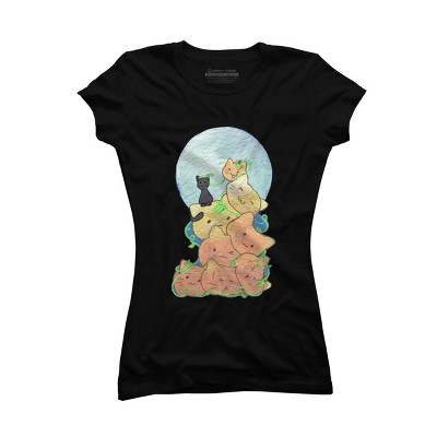 Junior's Design By Humans Cat Pumpkin Pile By AwkwardDragon T-Shirt