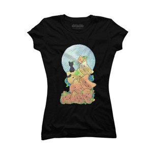 Junior's Design By Humans Cat Pumpkin Pile By AwkwardDragon T-Shirt - 1 of 3