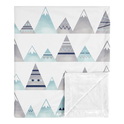 Image of Sweet Jojo Designs Gender Neutral Baby Security Blanket Mountains Blue Grey and White