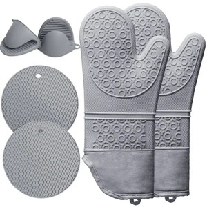 Racxily 6pcs Pot Holders and Oven Mitts Heat Resistant, Non-Slip Silicone Mini Oven Gloves and Hot Pads for Kitchen - 1 of 4