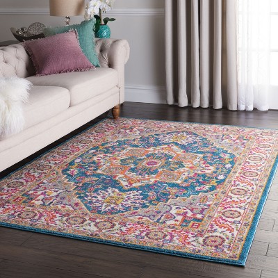 Teal Multicolor Floral Synthetic 5' x 7' Reversible Rug