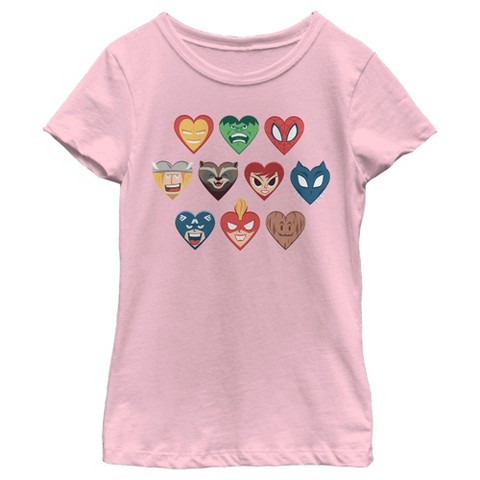 Marvel Girl's Marvel Superhero Hearts T-Shirt - Light Pink - X Small
