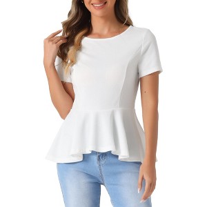 INSPIRE CHIC Women's Short Sleeve Round Neck Stretch Business Classic Peplum Top - 1 of 4