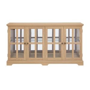 ChicFurnit Decorative Storage Cabinet Antique Display Cabinet with Glass Doors for Home or Office, Brown, 64.57"*20"*8.86" - 1 of 4