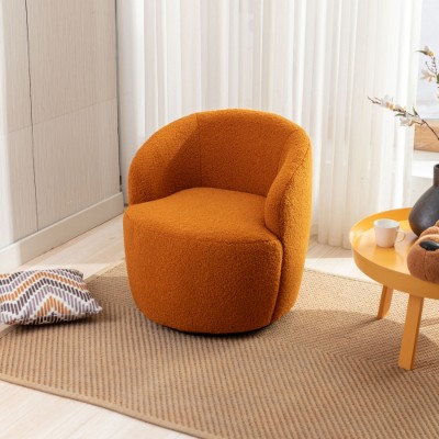Orange Teddy Fabric Swivel Armchair Bucket Chair with Black Powder Coating