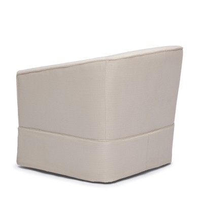 Elm Traditional Linen Barrel Swivel Accent Chair with Wood Skirt