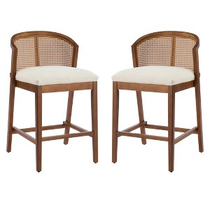 Set of 2 Counter Height Stools, Wood Counter Stools with Rattan Back and Upholstered Seat, Mid-Century Counter Stools for Kitchen Island-Koiai - 1 of 4