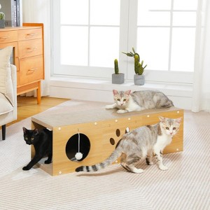 MUlti-Hole Fun Cat tunnel with scratching board and Game Pom Pom Cat tunnel House,Interactive Cat scratching House Drilling Hole Teaser - 1 of 4