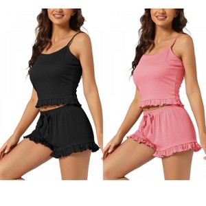 INSPIRE CHIC Women's 2 Pcs Lounge Cami & Shorts Ruffled Pajama Sets - 1 of 4