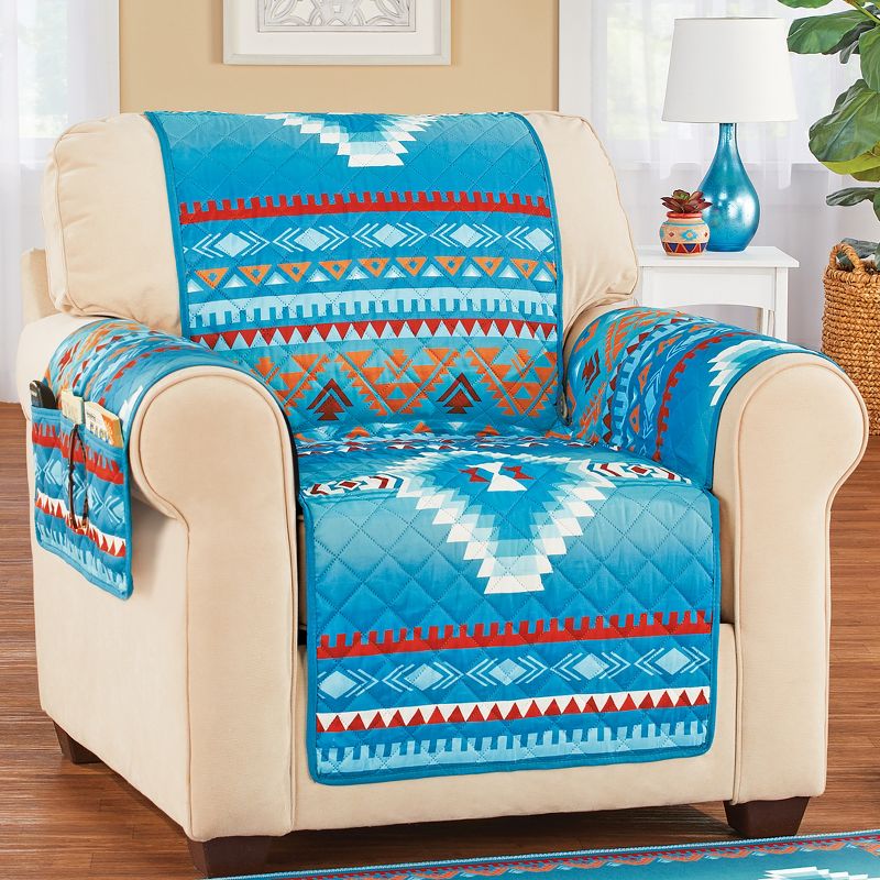 Collections Etc Quilted Turquoise Southwest Aztec Furniture Cover, 2 of 3