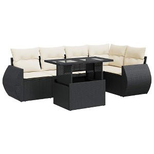 vidaXL Garden Sofa Set Black PE Rattan, Powder-Coated Steel, Tempered Glass - 1 of 4