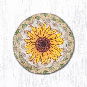 Earth Rugs Decorative Sunflower Coaster – Rustic Kitchen 5"x5" Square Drink Mat - 1 of 3