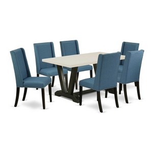 HomeStock 7-Piece Rectangle Natural Oak Finish Solid Wood Top Dining Table with 6 Parson Chairs - 1 of 4