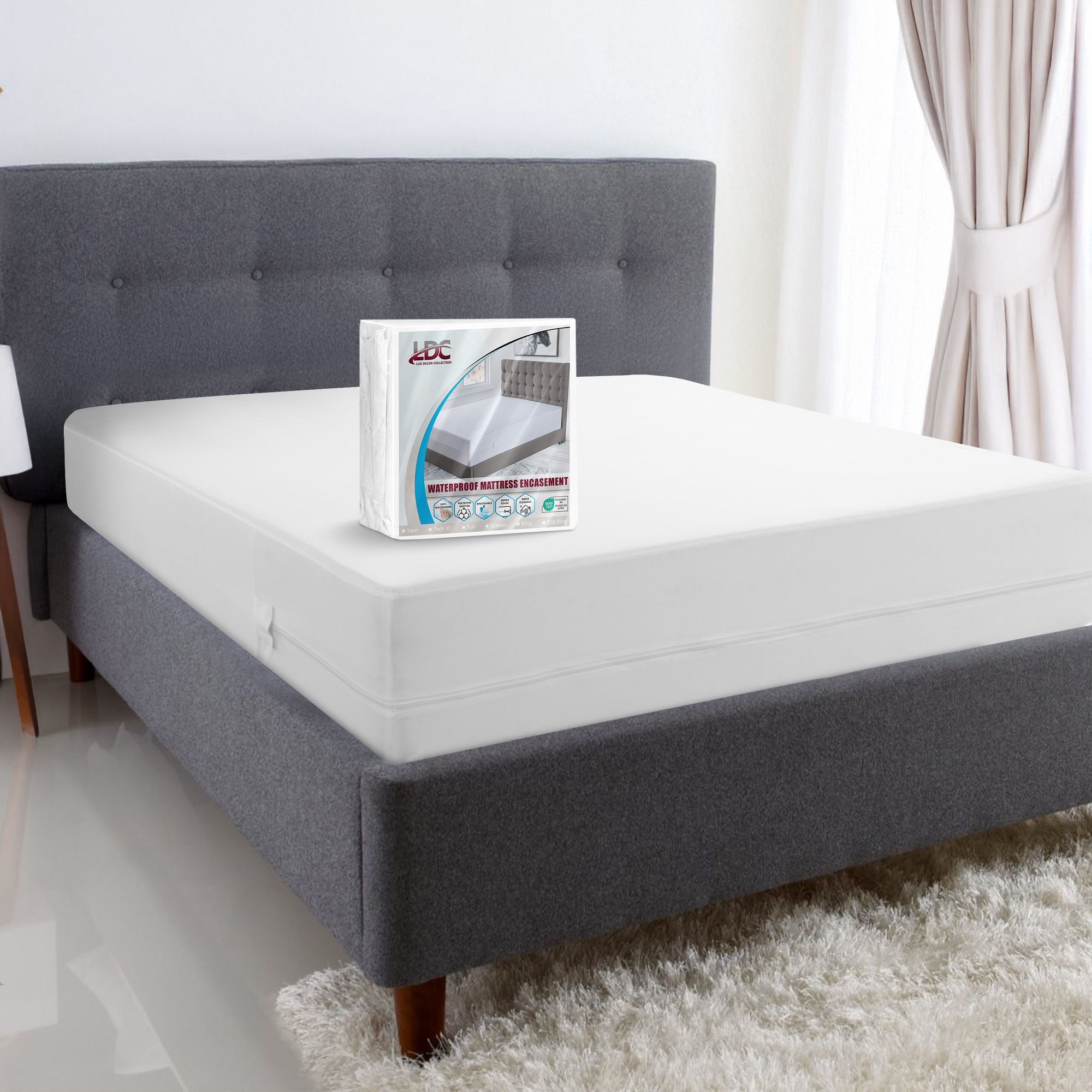 Queen Size Mattress Protector Waterproof Zipper Mattress Encasement by Lux Decor Collection