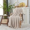 Chunky Cable Knit Throw Blanket Lightweight Beige 100% Organic Cotton Blanket for Sofa Couch Bed Baby Nursery - 3 of 4