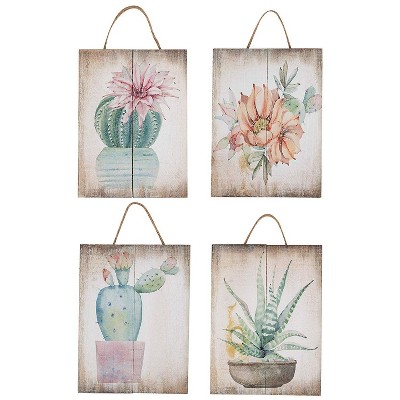 Juvale 4 Pack Succulent Wooden Hanging Canvas Wall Art Decor (8 x 5.9 inches)
