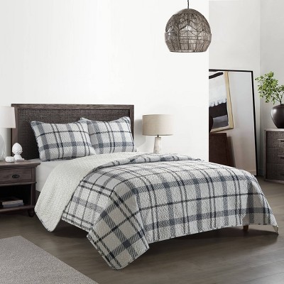 Full/Queen 3pc Willisville Micromink Quilt Set Gray - Dearfoams