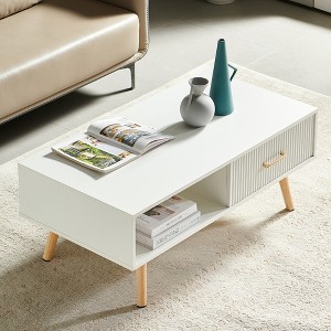 GlasFlength End Table, Modern Rattan Coffee Table with Sliding Door Storage for Living Room, White, 40.94"*21.26"*16.34" - 1 of 4