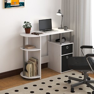 HOMLUX Simplistic Computer Desk Study Writing Workstation w/ Side Shelf & 2 Storage Bins - 1 of 4
