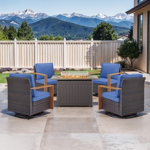 Buenhomino Outdoor Furniture with Fire Pit -Patio Table and Chairs Set of 4 Swivel Patio Chairs for Deck Porch Garden Poolside Backyard - 1 of 4