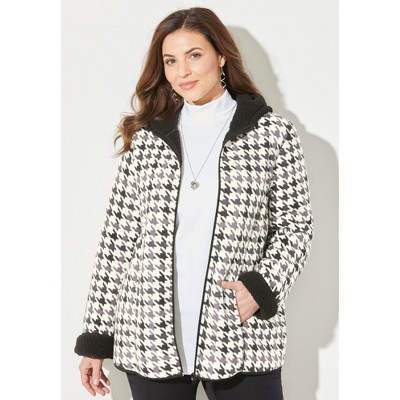 Catherines Printed Fleece Coat With High Pile Fleece Lining