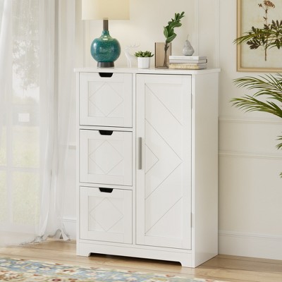VECELO Bathroom Storage Cabinet, Freestanding Floor Cabinet with 3 Drawers & 2 Adjustable Shelves, White