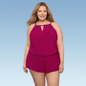Aqua Green, Women's Keyhole Blouson Romper - 1 of 2