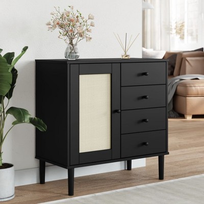 vidaXL Sideboard SENJA Rattan Look Black 31.5 in.x15.7 in.x31.5 in. Solid Wood Pine