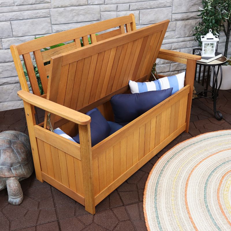 Sunnydaze Outdoor Meranti Wood with Teak Oil Finish 2-Person Garden Storage Bench Seat - 47" - Brown, 4 of 16