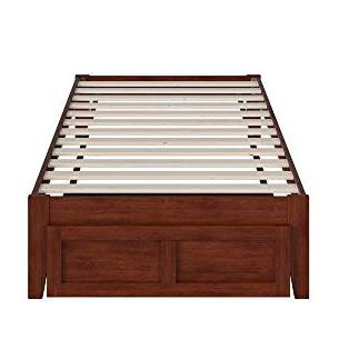 Walnut Twin Wood Frame Bed with Foot Drawer and USB Charger