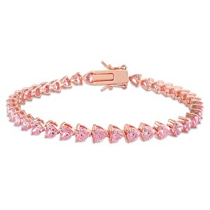 EVERLY JEWELRY | Rose Plated Sterling Silver 12.3 CT TGW Created Pink Sapphire Heart-Cut Tennis Bracelet, 7.5 inch - 1 of 4