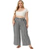 Agnes Orinda Women's Plus Size Boho Palazzo Elastic Waist Stripe Wide Leg Lounge Pants with Pocket - 3 of 4