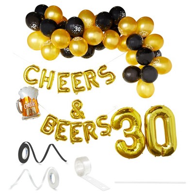 Sparkle and Bash 60 Piece Set Cheers and Beers to 30 Years Balloon Decorations, 30th Birthday Party Supplies