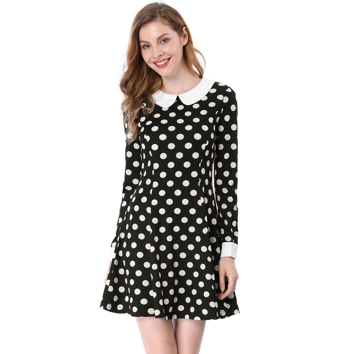 Женские платья INSPIRE CHIC Women's Peter Pan Collar Contrast Printed A-Line Short Dresses Large Black — фото 2