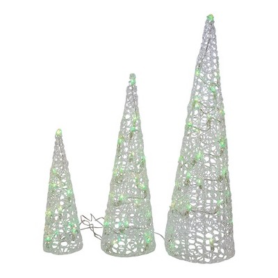 Kurt Adler 12-23.6" Clear Cones with RGB LED Light, Set of 3